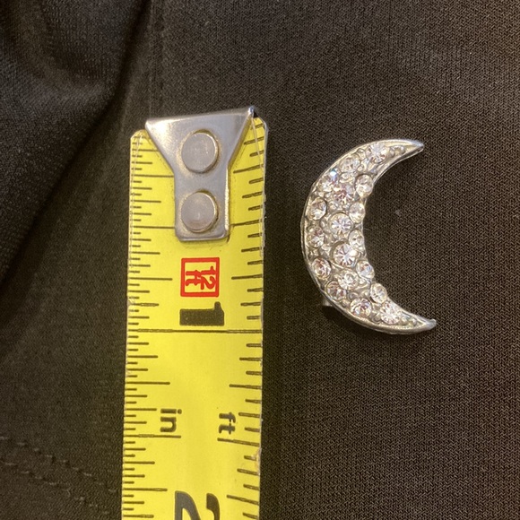 Vintage Crescent Moon Rhinestone Silver Tone Pin - Picture 4 of 6